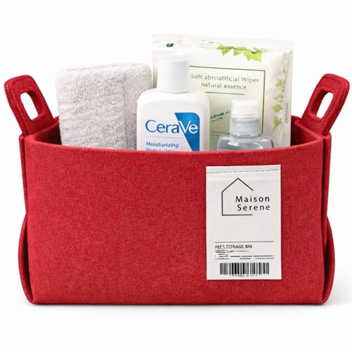 Felt Storage Bin - Foldable Fabric Storage Basket with Handles, Multi-Purpose Storage Organizer for Shelves, Closet, Toys, Clothes, Blankets, Bedroom, Living Room & Nursery, RED, Small - color: RED, size: S