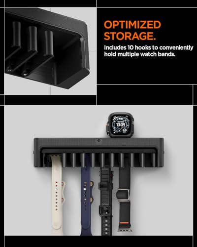 Spigen S341 Apple Watch Band Organizer Holder 10 Slots with Tray for Accessories Wall Display Rack - Black - style: Watch Band Holder
