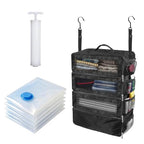 Suitcase Organizer, Travel Luggage Organizer Portable Hanging Travel Shelves Collapsible Hanging Packing Cubes for Carry on Suitcase with 5 Medium Vacuum Storage Bags and Hand Pump,Black