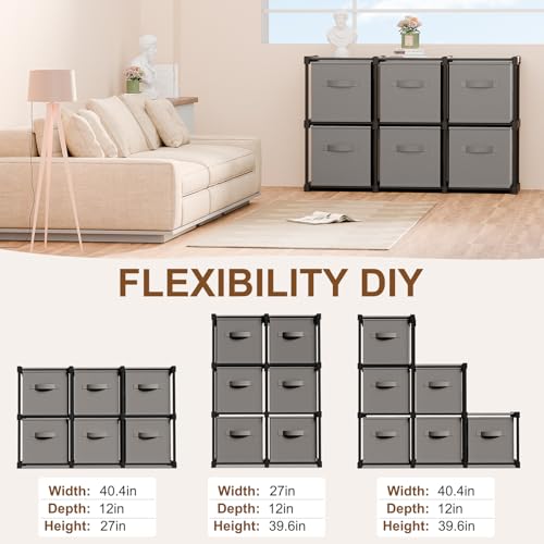 Briwooody 6 Cube Storage Organizer Bins with Shelf 11'' Toy Storage Box Back to School Dorm Organizers Fabric Unit for Playroom Book (Grey) - color: Grey