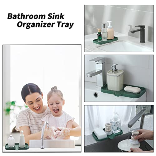 MicoYang Silicone Bathroom Soap Dishes with Drain Spout-Bathroom and Kitchen Sink Organizer,Sponge Holder,Dish Soap Tray,Perfect for Dispenser,Scrubber,Bottle,Cup on Sink or Counter-Green 9.6"×5.3" - color: Green, size: M(9.6"×5.3")