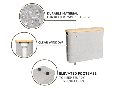 StorageWorks Toilet Paper Storage with Bamboo Lid, Toilet Paper Holder Basket for Up to 9 Mega or 12 Regular Size Rolls, Medium Paper Storage Baskets for Bathroom, Grey, 1 Pack - color: Grey, size: Medium