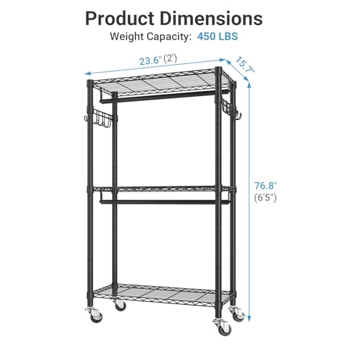 VIPEK R2 Mini Rolling Clothes Rack Heavy Duty Clothing Rack for Hanging Clothes Adjustable Portable Closet Metal Clothes Racks with Wheels Double Rods Side Hooks, Freestanding Garment Rack, Black - color: Black, size: R2 Mini