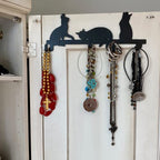 Evelots Over The Door 4 Hook Towel/Coat Rack Hanger Organizer, Kitty Cat Design-Easy No Tool Installation-Black Iron-Holds 20 lbs. - size: 1 Pack, style: 4 Hook Kitty Cat Design