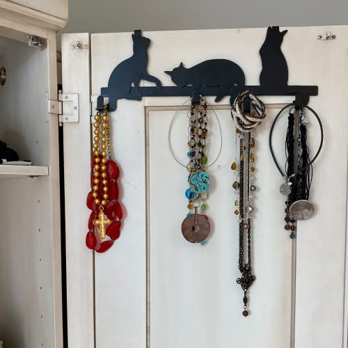Evelots Over The Door 4 Hook Towel/Coat Rack Hanger Organizer, Kitty Cat Design-Easy No Tool Installation-Black Iron-Holds 20 lbs. - size: 1 Pack, style: 4 Hook Kitty Cat Design