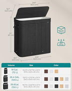 SONGMICS Laundry Hamper with Lid, Bamboo Laundry Basket, Removable Machine Washable Laundry Basket, with Handles, 39.6-Gallons, for Laundry Room, Bedroom, Bathroom, Ink Black ULCB062B01 - color: Ink Black, size: 150 L