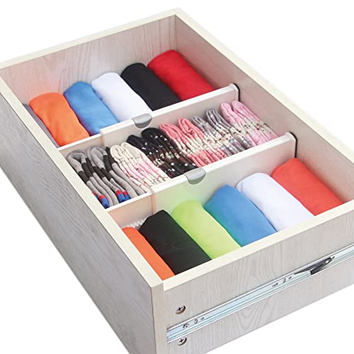 TENABORT Set of 8 Adjustable Drawer Dividers Organizer Separators Plastic Dresser Organizer for Bedroom, Bathroom, Closet, Office Desk, Kitchen Storage