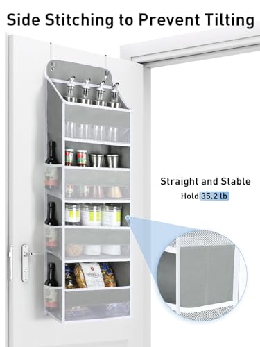 Yecaye 1 Pack Over the Door Organizer, 35.2lbs Load Toy Stuffed Animal Storage, Swing-proof Hanging Bathroom Organizers and Storage for Nursery Newborn Baby Essential Stuff Dorm Room Essentials - color: Grey, size: 4 Tier