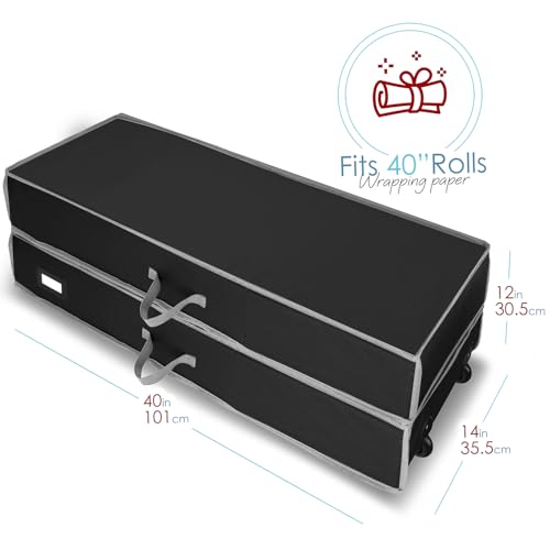 Hearth & Harbor Holiday Storage with Extra 2 PC of Christmas Storage Bins and Ribbon Storage Organizer - Fade Resistant Wrapping Paper Storage Containers with Wheels Fits Up to 30 Rolls of 40" Length - color: Black, size: Extra Large