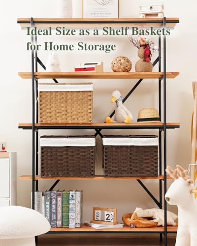 SETVSON Storage Basket with Lid Woven Wicker Baskets with 2 Separate Lid, 9.2 Gallon (35 L) Wicker Storage Bins with Handles, Foldable and 2 Removable Liner Bags for Bedroom, Laundry Room Brown - color: Brown, size: 35L-15.7L*11.8W*11.8H