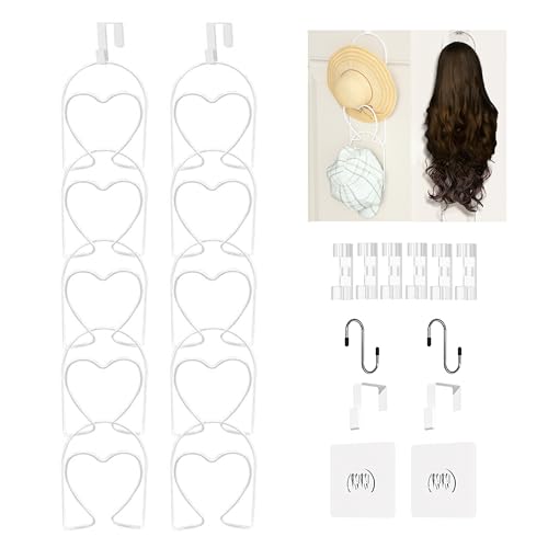 LINFIDITE 10 Pack Hat Rack Hanging Baseball Caps Display Storage Rack Hat Organizer Wigs Rack Over Door Wall Mounted Scarves Handbags Storage Holder for Door, Wall, Closet, Bathroom,White - color: 10pcs White, size: Heart Ring
