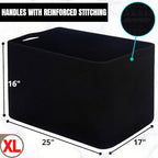 MINTWOOD Design 112L Extra Large Blanket Basket Holder Living Room, 25"x17"x16" Rectangle Rope Woven Storage Basket with Handles for Laundry, Pool Towels, Shoes, Dog Toy Organizer Bin Box, Black - color: Black