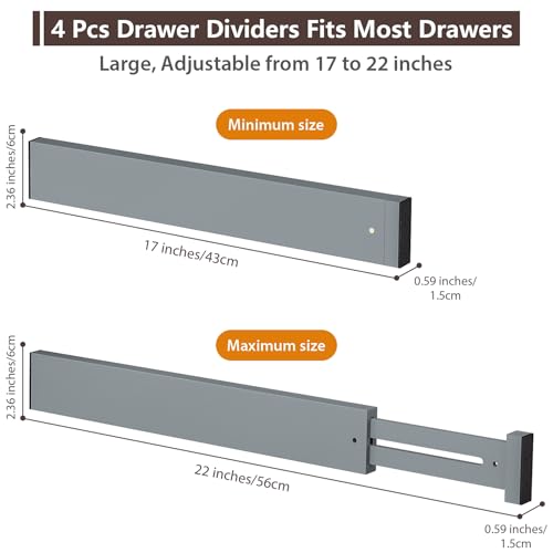 4 PCS Drawer Divider, 17"-22" Adjustable Bamboo Drawer Dividers Organizers, Expandable Separators for Kitchen, Clothes, Dressers, Home, Office, Gray - color: Gray