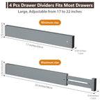 4 PCS Drawer Divider, 17"-22" Adjustable Bamboo Drawer Dividers Organizers, Expandable Separators for Kitchen, Clothes, Dressers, Home, Office, Gray - color: Gray