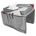 Sofa Armrest Organizer with Cup Holder Tray,4 Pockets Armchair Caddy Bedside Storage Pockets Bag 11.8x7.1x7.1inch TV Remote Control Organizer Armchair Couch Bag (Grey) - color: Grey