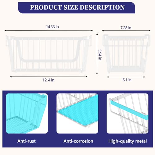 5 Pack Enhanced Leak-Proof Bottom Stackable Wire Baskets, Pantry Organizers and Storage, pantry storage，Shelf Baskets, Fruit Basket, Potato and Onion Storage Bins，(White) - color: 5Pack-White Baskets