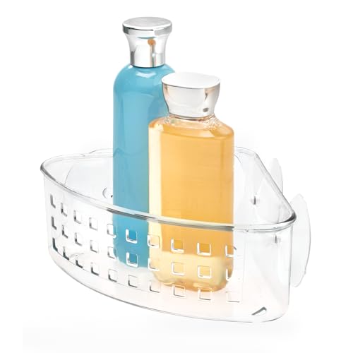 iDesign Plastic Suction Cup Corner Shower Basket for Bathroom Storage, Set of 2, Clear, Made in USA - style: Pack of 2