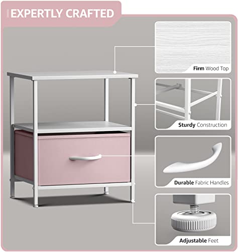 Sorbus 1 Drawer Shelf Storage Nightstand - Kids Bedside Furniture End Table Night Stand with Steel Frame Wood Top & Easy Pull Fabric Bins. Dresser & Chest for Home Bedroom Accessories Office & College - color: Pink, style: 1 Drawer