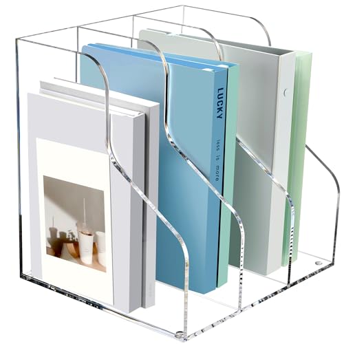SANRUI 3 Slots Acrylic Magazine Holder, Desktop File Sorter Organizer Rack Bookshelf, Workspace Sorters Office Desk Accessories Organization Storage Stand, Clear - style: A4 File Rack