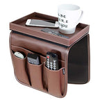 Non-Slip Couch Cup Holder Detachable Couch Tray PU Leather Armrest Cup Holder Couch Arm Table for Recliner w/ 1 Large Pocket, 3 Small Pockets for TV Remotes, Phone, Eyeglasses/Couch Console (Brown) - color: Dark Brown