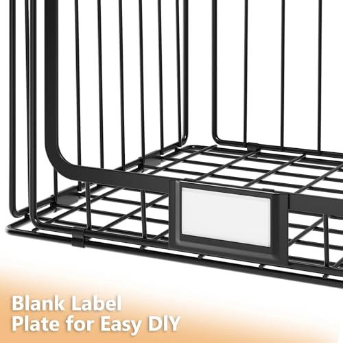 5-Tier Hanging Laundry Room Organizer with Label Cards, Foldable Wire Shelf Basket with 4 Rotating Hooks, Stacked Storage Rack for Laundry Rooms, Closet and Pantry, Black Metal - color: Black, size: 5Tier-15"D x 11"W