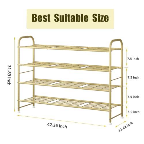 LINZINAR Shoe Rack 4 Tier Storage Organizer for Closet Entryway Metal Gold - color: Gold, size: 4-Tier