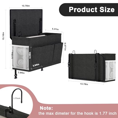 Edudif Dual-purpose Bedside Caddy Bedside Organizer, Bed Caddy with 6 Pockets, Versatile Bedside Storage Solution Magazine Remotes holder, ideal for Home, Dorm, Hospital, Crib Bed (Black) - color: Black