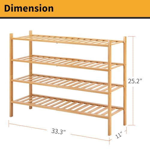 Long Shoe Rack, 4-Tier Bamboo Stackable Shoe Shelf Storage Organizer, Shoe Stand for Closet, Entryway and Hallway - color: Natural, size: 4-Tier-Long