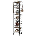 10 Tier Rotating Vertical Shoe Rack Tower, Wooden Tall Shoe Storage Organizer with Hooks, Sturdy Metal Narrow Shoe Shelf for 20 Pairs, Space Saving Rack for Closet Entryway, Rustic Brown - size: 10-tier(13.9 × 11.2 × 65.4)