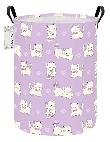 FANKANG Storage Basket, Nursery Hamper Canvas Laundry Basket Foldable with Waterproof PE Coating Large Storage Baskets for Kids Boys and Girls, Office, Bedroom, Clothes,Toys(Cat) - color: Cat