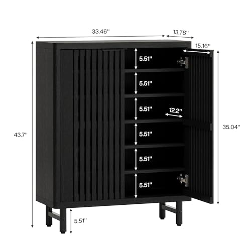 Tribesigns 6-Tier Shoe Cabinet with Shutter Doors, Large Wooden Shoe Organizer Rack with Adjustable Shelves, Modern Farmhouse Hidden Storage Furniture for Entryway, Hallway (Black) - color: Black