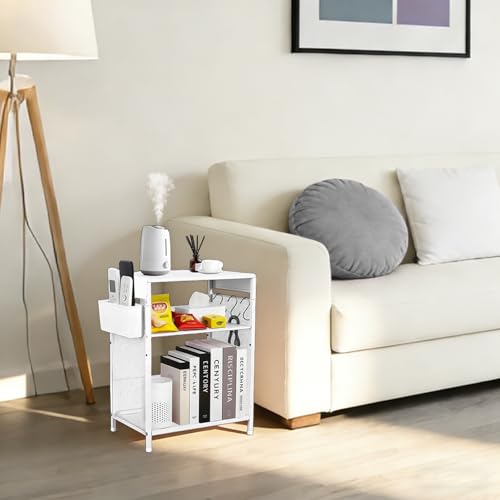 White Small Nightstand, Kids Nightstand for Bedroom, End Table with Hooks and Holder, Toddler Bedside Table for Girls, Desk Organizer for Office, Dorm (White) - color: White