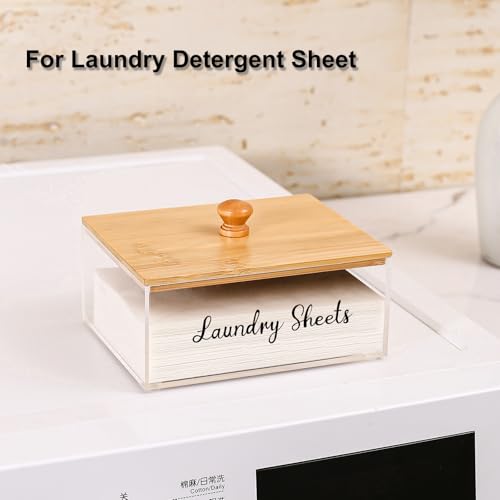 Acrylic Laundry Sheet Holder with Bamboo Lid, Laundry Detergent Sheet Container/Holder/Dispenser, laundry Room Organization and Storage