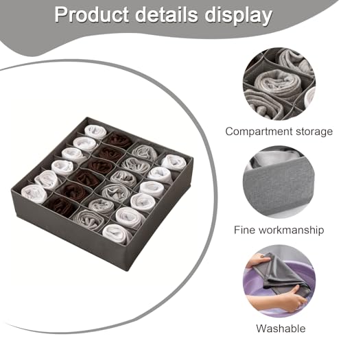 1 Pcs Drawer Organizer Storage Box for Underwear Socks Closet Divider for Wardrobe Dresser Vanity Space Saving Use(24-Grid Grey) - color: Grey-7, size: 12.6X12.6X3.4inch