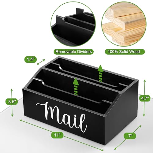 DRASTAR Mail Organizer Countertop, Mail Holder with 4 Slots, Wood Mail Sorter, Bill Organizer for Desk, Mail Storage Organizer for Home Office - color: Black, size: 4 Slots