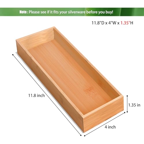guiogc Bamboo Drawer Organizer, Utensil Organizer for Kitchen, Bamboo Storage Box Wood Silverware Tray for Drawer Set of 2 - size: 11.8" x 4" x 1.35"