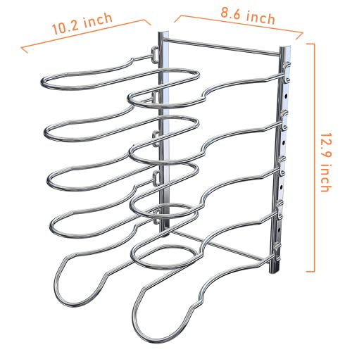 CAXXA Heavy Duty Pan Rack, Pot Lid Rack, Kitchen Cabinet Pantry Cookware Organizer Rack Holder with 5 Adjustable Dividers, Chrome (Pack of 2) - size: 12.8 x 10.4 x 8.9 INCH (Pack of 2)