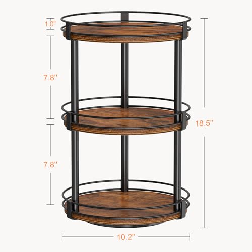 Snughome Lazy Susan Organizer, 3 Tier Rotating Spice Rack, Turntable Lazy Susan Kitchen Countertop Organizer, 10.2" x 10.2" x 18.5", Rustic Brown - color: Rustic Brown, size: 10.2" x 10.2" x 18.5"