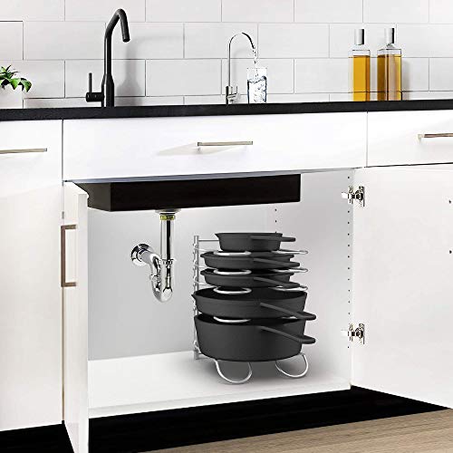 CAXXA Heavy Duty Pan Rack, Pot Lid Rack, Kitchen Cabinet Pantry Cookware Organizer Rack Holder with 5 Adjustable Dividers, Chrome (Pack of 2) - size: 12.8 x 10.4 x 8.9 INCH (Pack of 2)