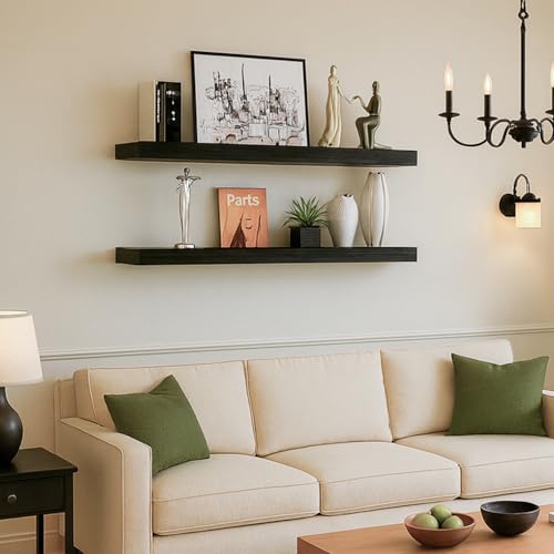 Floating Shelves for Wall, Bathroom Shelves Over Toilet, Wall Shelves & Book Shelf for Room, Hanging Shelf, Modern Wooden Mounted Floating Shelves, 36x7x1.5 in (Black, Set of 2) - color: Black, size: 36"(set of 2)