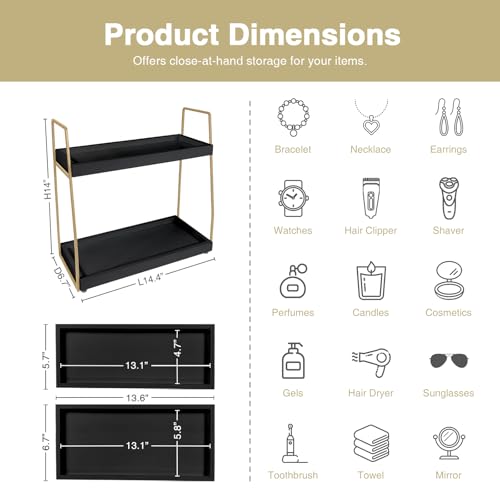 Forbena Black and Gold Bathroom Organizer Countertop, 2 Tier Counter Organizer for Bathroom Decor, Modern Sink Shelf Organizers for Vanity Storage, Make upTray for Makeup Bedroom - color: Black-gold