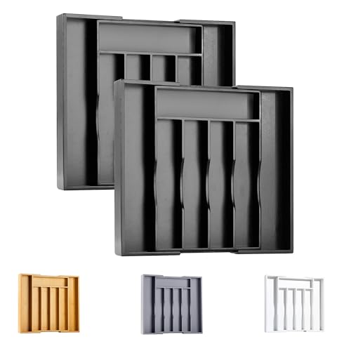 Kitchen Silverware Drawer Organizer and Storage Kitchen Gadgets Best Sellers 2025 First Apartment Essentials New Home Must Haves Things Stuff Accessories House Warming Housewarming Hostess Host Gifts - color: Black, size: 7 Slots Expandable-2PC