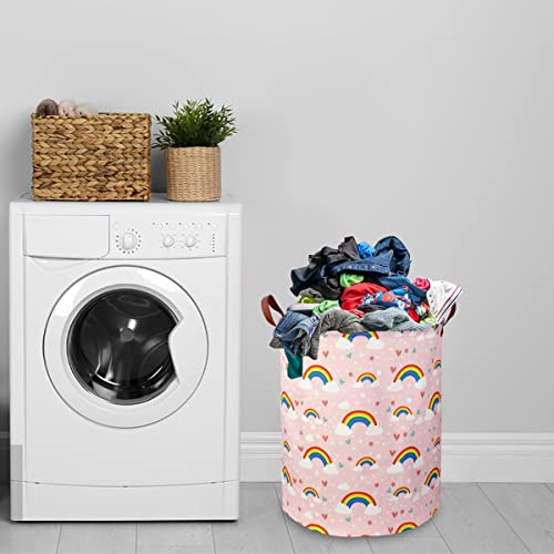 NTAOHAMPER Pink Rainbow Laundry Hamper,Baby Nursery Hamper,Kids Toy Storage Basket for Girls Bedroom,Gift Basket,Room Decor(Rainbow) - color: Rainbow