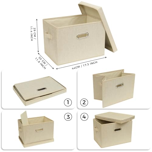 SNWDN 4 Pack Collapsible Fabric Storage Bins with Lids Fabric storage box with lids for closet organizers and storage (Beige 14.6x10.6x10.2 inches) - color: Beige, size: Medium（4-Pack 14.6*10.6*10.2 Inches）