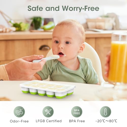 DOQAUS Ice Cube Tray with Lid and Bin - 4 Pack Silicone Ice Cube Trays for Freezer, Stackable Ice Bucket Kits with Storage Container & Scoop for Kitchen, RV, Cocktail, Coffee - color: Green