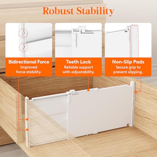 Lifewit 8" Tall 4 Pack Drawer Dividers, 35-56.5cm/13.8-22.2" Expandable Drawer Divider for Clothes, Adjustable Dresser Drawer Organizers, Drawers Separators for Dresser/Bathroom/Closet/Kitchen White - size: 8"H, 13.8-22.2"L