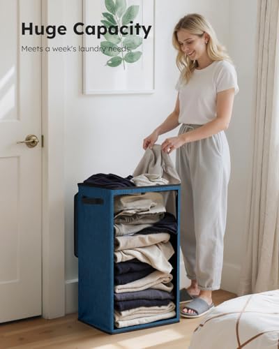 SOLEDI Laundry Hamper with Lid 90L Large & Tall Collapsible Laundry Basket, Clothes Hamper with Bag Removable Easy to Carry, Dirty Hampers for Bedroom, Bathroom, Dorm, College, Blue - color: Blue, size: 90L