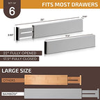 6-Pack Drawer Dividers - 2.6 Inches High, Adjustable 16 to 22 Inches Bamboo Drawer Organizer, Large Expandable Separator for Clothes, Dresser, Bedroom, Bathroom, Baby, Office, Kitchen Utensils, Gray - color: Gray