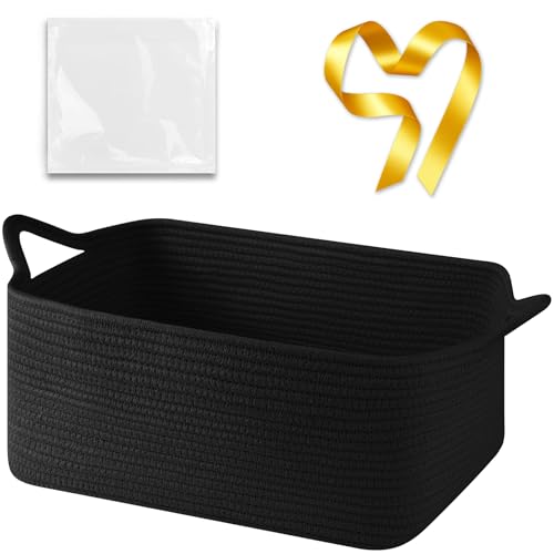 OIASKET Large Empty Gift Baskets for Baby Shower, 16.5" L x 12.6" W x 7" H Cute Woven Storage Basket with Gift Bags and Ribbons, Small Rope Toy Basket with Handles, Cat Dog Pet Toy Organizer - Black - color: Black, size: Large: 16.5"L x 12.6"W x 7"H