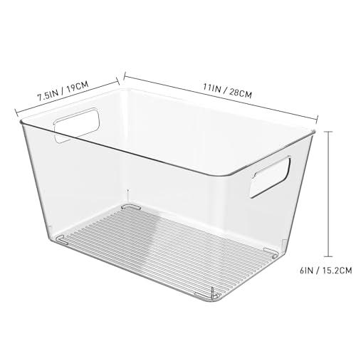 12 Pack Clear Plastic Storage Bins, 11" Large Pantry Organizer Bins with Handles, Plastic Containers for Refrigerator,BPA-Free Perfect for Kitchen,Fridge,Cabinet,Pantry,Bathroom,Closet Organization - color: 12 Pack